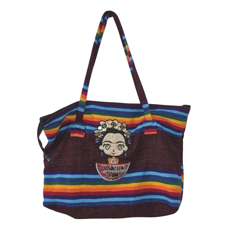 Made In Mexico , Sarape Woven Tote Purse , Zipper Closure,  FRIDA KAHLO